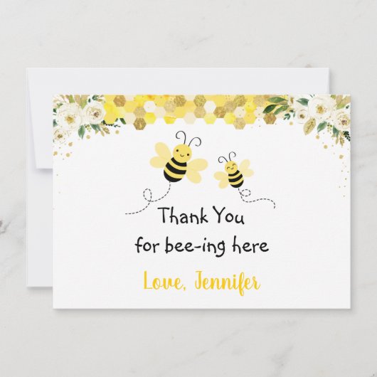 ビー金ゴールドフローラベビーシャワーありがとう サンキューカード (正面)