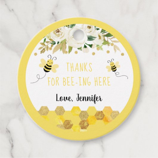 ビー金ゴールドフローラ男女兼用ベビーシャワー フェイバータグ (正面)