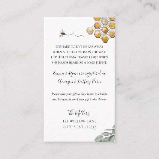 ビー長距離ベビーシャワーインサート エンクロージャーカード (正面)