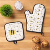 ビー飛んでいるかわいいドードル 鍋つかみ&鍋敷きセット (トップダウン)