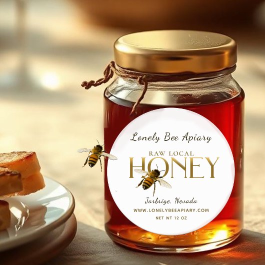 ビー飛んでいるローローカルハニーラベルホワイト ラウンドシール