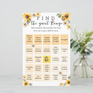 ビー黄色の花ベビーシャワービンゴゲーム