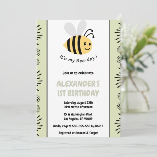 ビー1歳の誕生日招待状かわいいモダン 招待状 (スタンド正面)