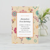 ビー1歳の誕生日招待状ピンク（昆虫）マルハナバチ 招待状 (スタンド正面)