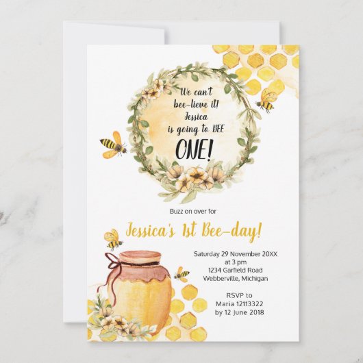 ビー1st誕生日パーティの招待状ガール 招待状 (正面)