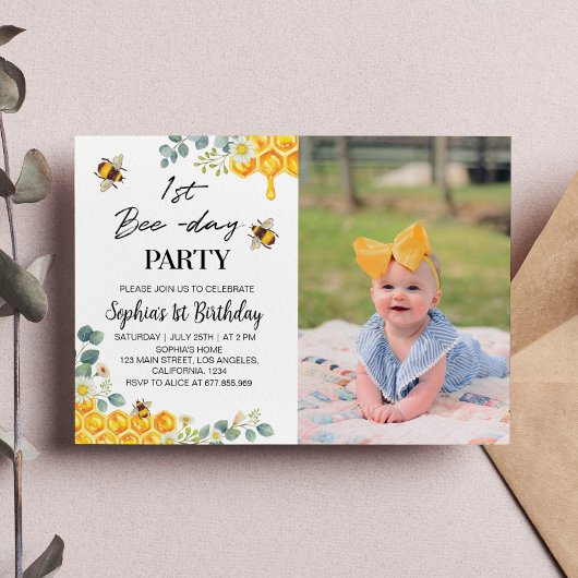 ビー1st誕生日招待状ハニーコーム サンキューカード
