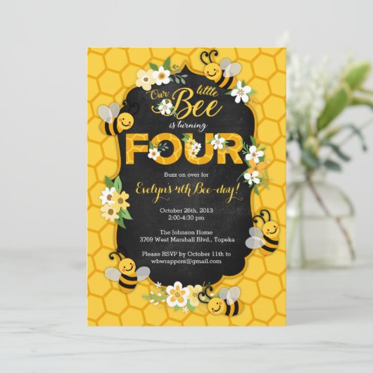 ビー4番目の誕生日パーティの招待状ビー誕生日 招待状 (スタンド正面)