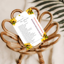 ビー&フラワー新郎新婦ブライダルシャワーゲームカード