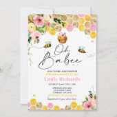 ビー ベイビー シャワー ピンク スプリング フローラル オー ベイビー 招待状 (正面)