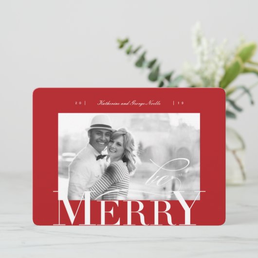 ビー&メリータイポグラフィはっきりしたクリスマスフォト シーズンカード (スタンド正面)