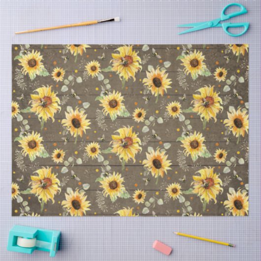 ビーwひまわりフローラ素朴ダークウッドデクページ 薄葉紙 (クラフト)