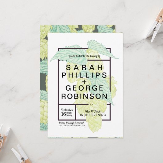 ビ素朴モダンールホップ結婚式招待状 招待状 (正面/裏面インサイチュ)