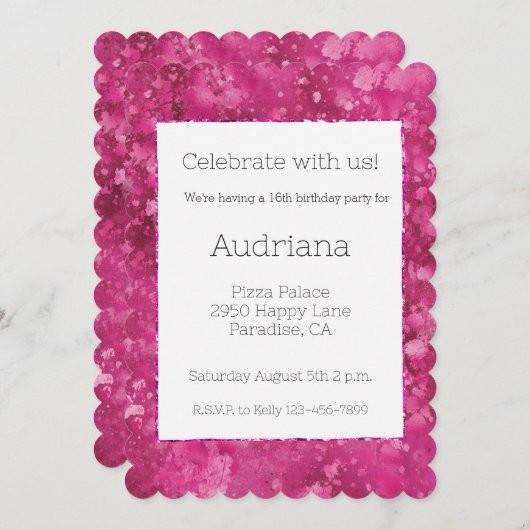 ピかわいらしッガーリーク抽象芸術16誕生日 招待状 (正面/裏面)