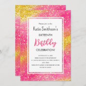 ピかわいらしッガーリーク金ゴールドグリッター誕生日招待状 招待状 (正面/裏面)