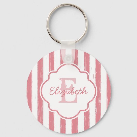 ピかわいらしック絵を描ストライプのモノグラムと名前 キーホルダー (正面)