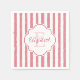 ピかわいらしック絵を描ストライプのモノグラムと名前 スタンダードカクテルナプキン