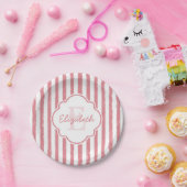 ピかわいらしック絵を描ストライプのモノグラムと名前 ペーパープレート (パーティー)