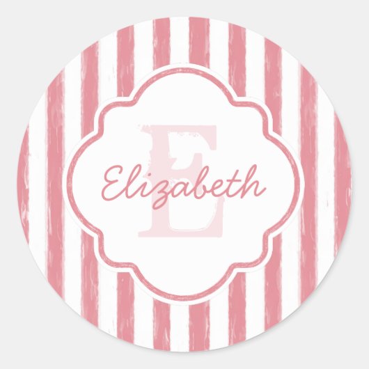 ピかわいらしック絵を描ストライプのモノグラムと名前 ラウンドシール (正面)