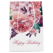 ピかわいらしッフェミニンクウォーター色フローラ誕生日 ミディアムペーパーバッグ (正面)