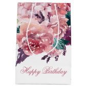 ピかわいらしッフェミニンクウォーター色フローラ誕生日 ミディアムペーパーバッグ (裏面)