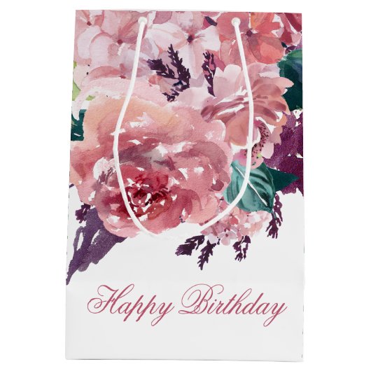 ピかわいらしッフェミニンクウォーター色フローラ誕生日 ミディアムペーパーバッグ (裏面)