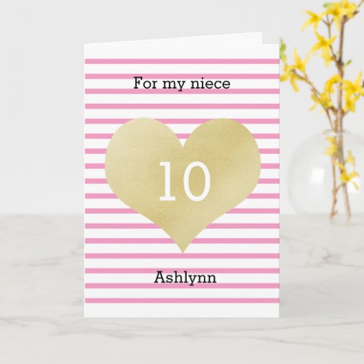 ピかわいらしンクと金ゴールド姪10誕生日 カード (黄色い花)