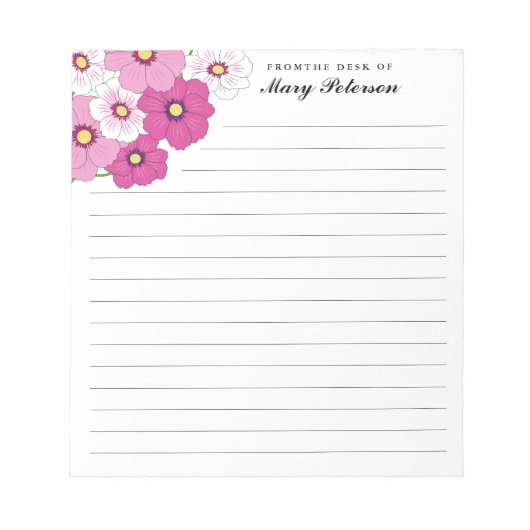 ピかわいらしンクの白い黄色の花パーソナライズされた ノートパッド (正面)