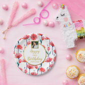 ピかわいらしンクチューリップフラワー、誕生日、カスタム写真 ペーパープレート (パーティー)