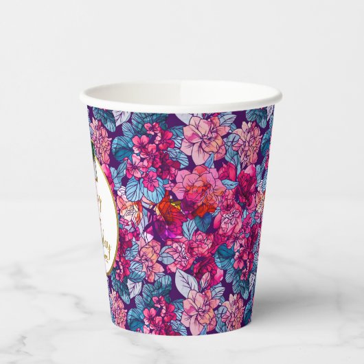 ピかわいらしンクフラワーズアニーエイジフカスタムォト誕生日 紙コップ (左)