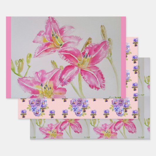 ピかわいらしンクリリーフラワーフローラリリー水彩 ラッピングペーパーシート (セット)