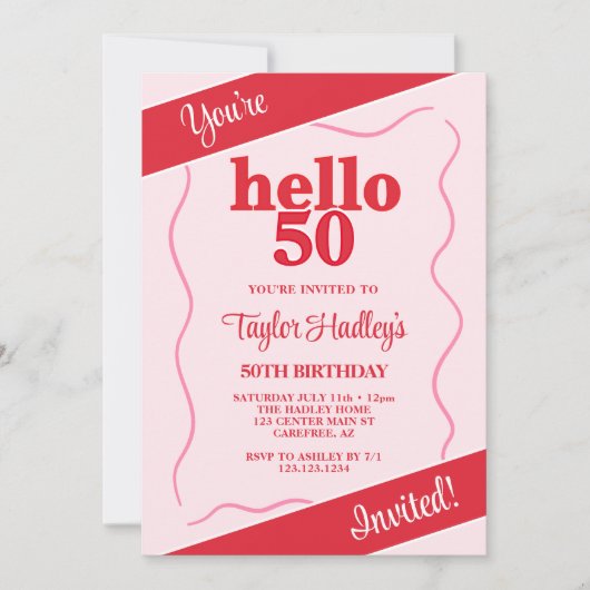 ピはっきりしたッモダンクレッド50誕生日 招待状 (正面)