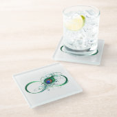 ピアコックフェザー付き無限大シンボル ガラスコースター (アングル)