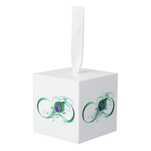 ピアコックフェザー付き無限大シンボル キューブオーナメント (正面アングル)