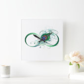 ピアコックフェザー付き無限大シンボル スクエア壁時計 (ホーム)