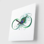 ピアコックフェザー付き無限大シンボル スクエア壁時計 (傾斜)