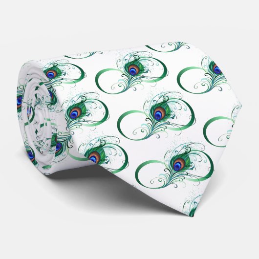 ピアコックフェザー付き無限大シンボル ネクタイ (ロール)