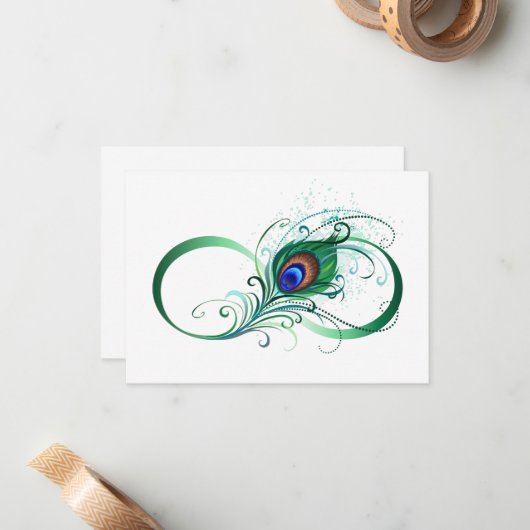 ピアコックフェザー付き無限大シンボル ノートカード (正面/裏面インサイチュ)