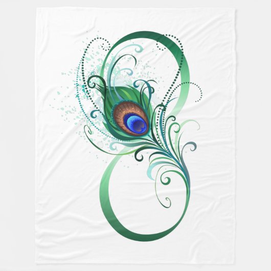 ピアコックフェザー付き無限大シンボル フリースブランケット (正面)