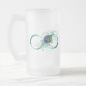 ピアコックフェザー付き無限大シンボル フロストグラスビールジョッキ (左)