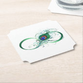 ピアコックフェザー付き無限大シンボル ペーパーコースター (アングル)