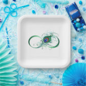 ピアコックフェザー付き無限大シンボル ペーパープレート (パーティー)