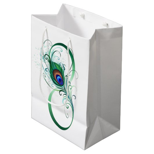 ピアコックフェザー付き無限大シンボル ミディアムペーパーバッグ (正面アングル)
