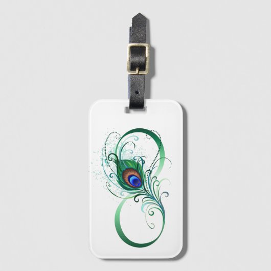 ピアコックフェザー付き無限大シンボル ラゲッジタグ (正面縦)