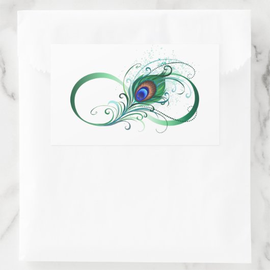 ピアコックフェザー付き無限大シンボル 長方形シール (バッグ)