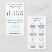 ピアシングのための青いアフターケアの指示 名刺 (正面/裏面)