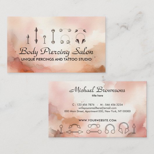 ピアシング専門の水の色ロセゴールド 名刺 (正面/裏面)