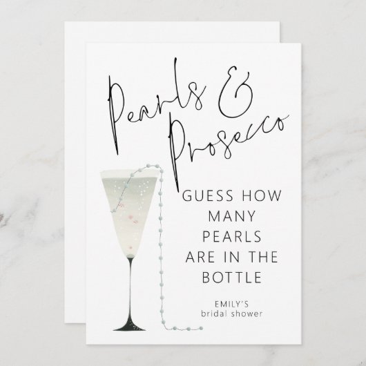 ピアスプロセッコのブライダルシャワーゲーム数を推測 招待状 (正面/裏面)
