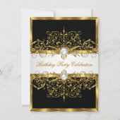 ピアス白黒金ゴールドエレガントバースデーパーティー 招待状 (正面)