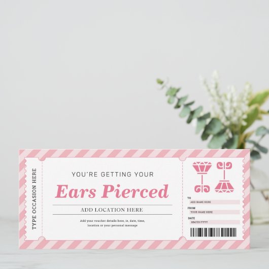 ピアス ピンク ギフト券 招待状 (スタンド正面)
