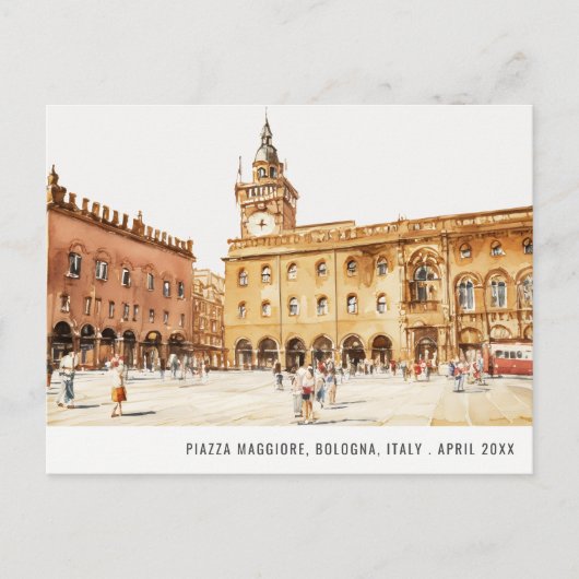 ピアッツァボローニャイタリア水彩旅行イタリアン旅行 ポストカード (正面)